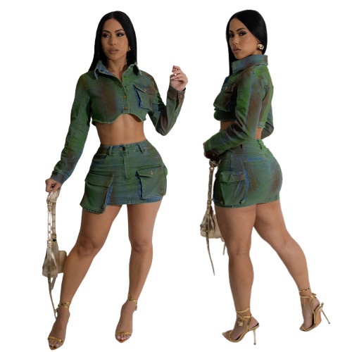 Denim short skirt set