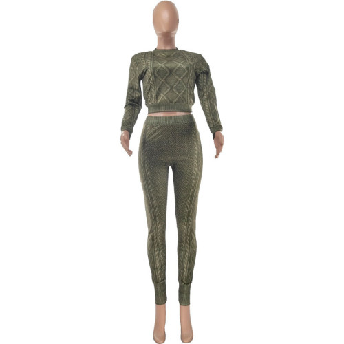 Round neck long sleeved fashion printed two-piece set