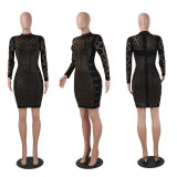 Hot Diamond Long Sleeve Two Color Dress