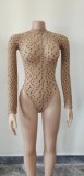 Skin color printed leopard print jumpsuit without opening mesh