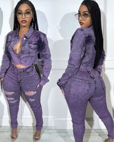 Stretch denim suit