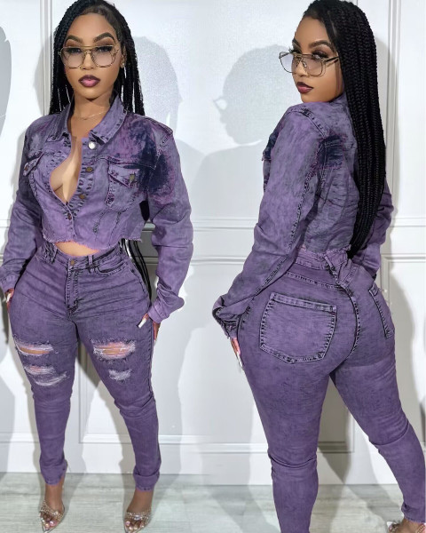 Stretch denim suit