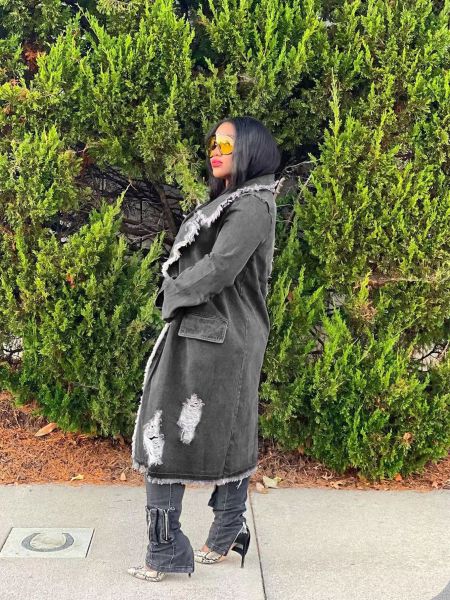 Collar torn denim coat jacket