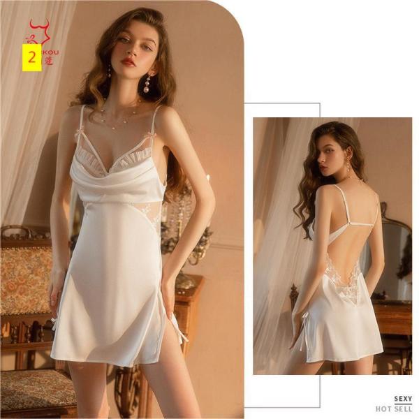 Hollow out backless seductive suspender dress for home wear