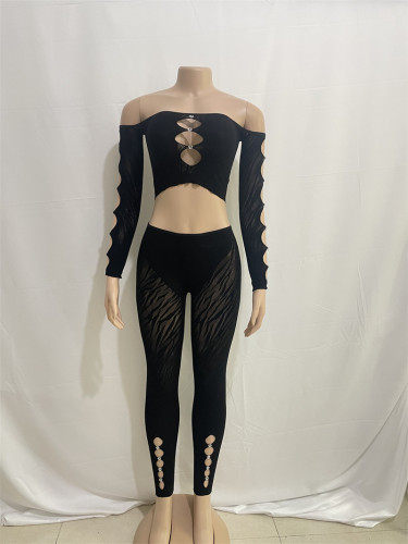 Bra Long Sleeve Diamond High Waist Top Low Waist Slim Fit Sexy Perspective Pants Set