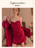 Ice Silk Sling Sexy Home Fur Women's Sleeping Dress Set