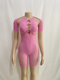 Hanging Neck Sleeves Sexy Slim Fit Perspective Hollow High Waist One Piece Shorts