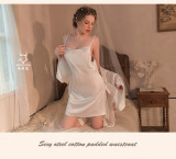 Ice Silk Sling Sexy Home Fur Women's Sleeping Dress Set