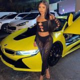 Bra Long Sleeve Diamond High Waist Top Low Waist Slim Fit Sexy Perspective Pants Set