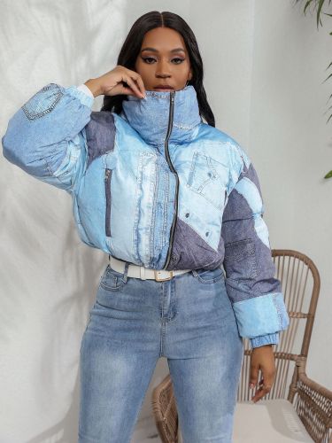 Women's jacket denim printed cotton jacket