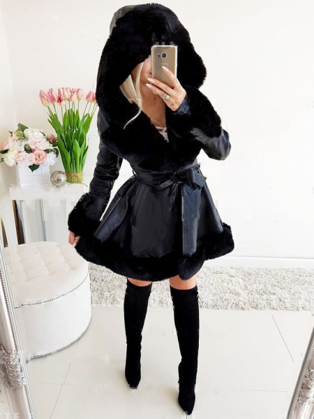 Splice Coat Ruffle Hooded Coat