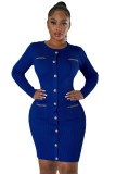 Woolen round neck knitted slim fitting dress