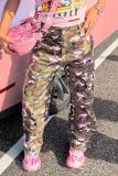 Fashion High Waist Camo Pocket Multi Color Pants
