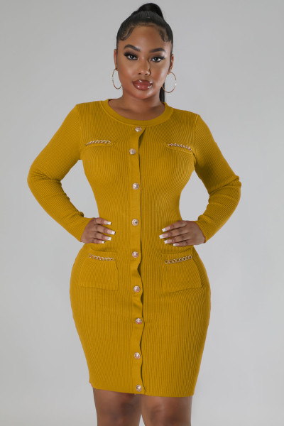 Woolen round neck knitted slim fitting dress