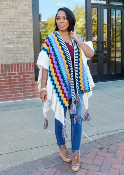 Knitted hand hook tassel jacket cardigan cape