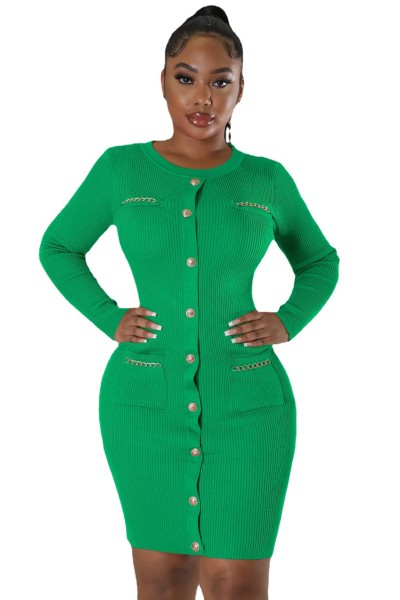 Woolen round neck knitted slim fitting dress