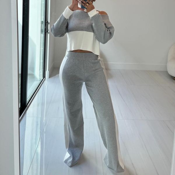 Women's contrasting color patchwork casual set