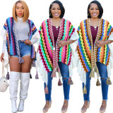 Knitted hand hook tassel jacket cardigan cape