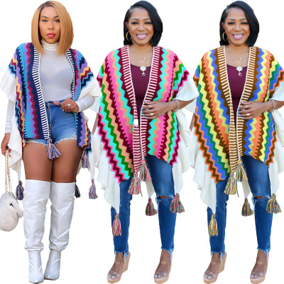 Knitted hand hook tassel jacket cardigan cape