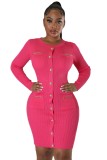 Woolen round neck knitted slim fitting dress