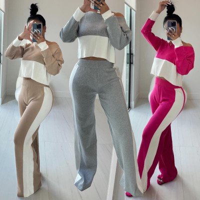 Women's contrasting color patchwork casual set