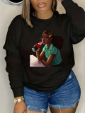 Round neck sweater printed top casual sportswear