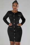 Woolen round neck knitted slim fitting dress