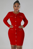 Woolen round neck knitted slim fitting dress