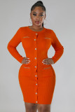 Woolen round neck knitted slim fitting dress