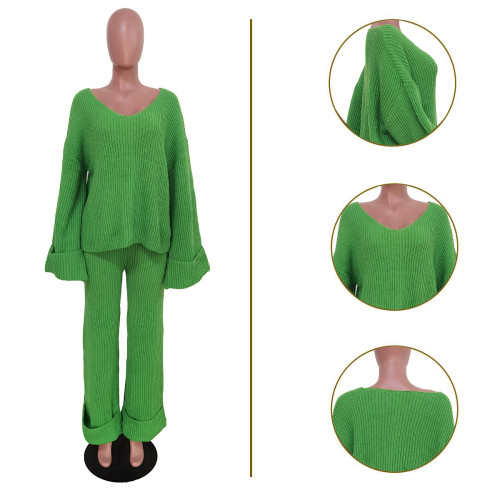 Women's casual solid color loose knit set