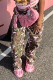 Fashion High Waist Camo Pocket Multi Color Pants