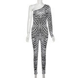 Single Sleeve Digital Printing Slim Fit High Waist Jumpsuit