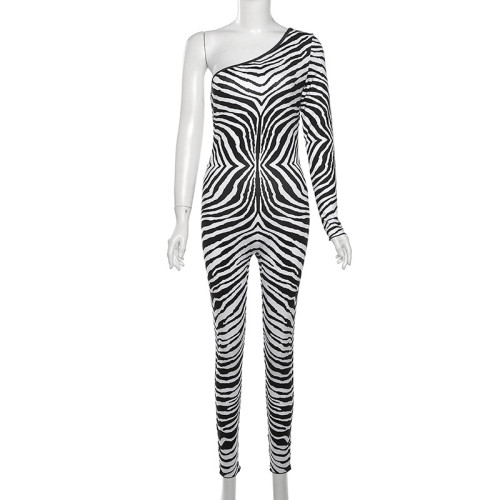 Single Sleeve Digital Printing Slim Fit High Waist Jumpsuit