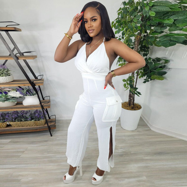 Hanging neck hollow pants with suspender, tight and buttocks wrapped jumpsuit