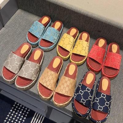 Embroidered slippers, printed with increased thickness, casual one line female sandals