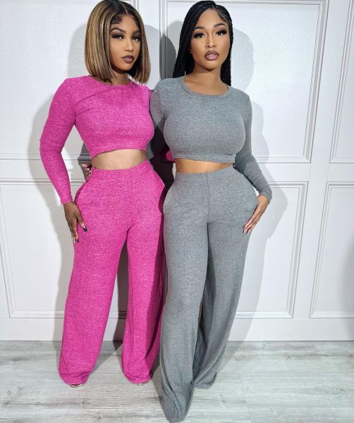 Open navel long sleeved top and pants casual set