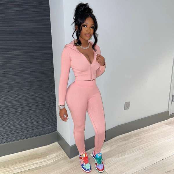 Women's Fashion Casual Hooded Coat High Waist Slim Fit Pants Set