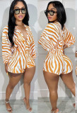 Printed long sleeved V-neck sexy jumpsuit