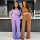 Open navel long sleeved top and pants casual set