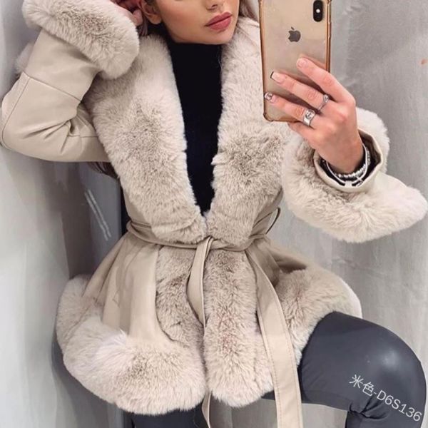 Women's imitation rabbit hair waist style warm jacket
