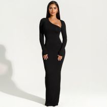 Long sleeved diagonal collar sexy spicy girl slim fitting split dress