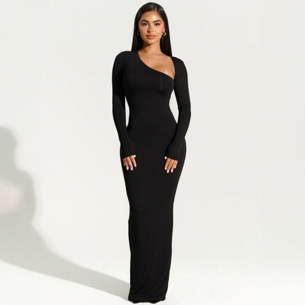 Long sleeved diagonal collar sexy spicy girl slim fitting split dress