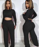 Open navel long sleeved top and pants casual set