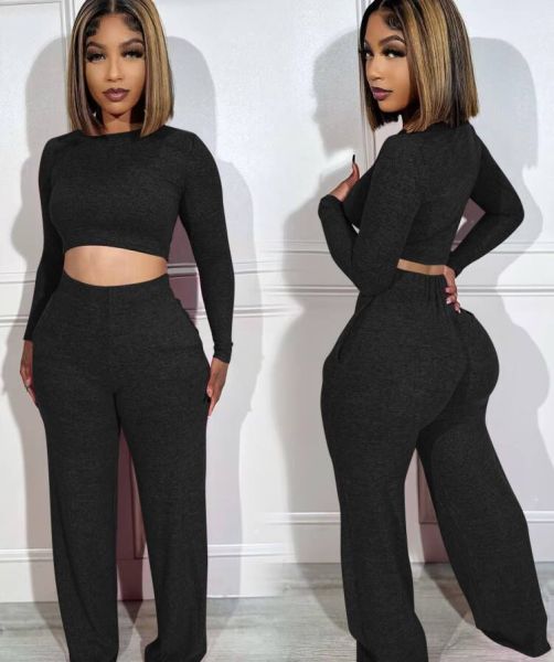 Open navel long sleeved top and pants casual set