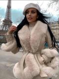 Women's imitation rabbit hair waist style warm jacket
