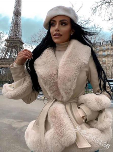 Women's imitation rabbit hair waist style warm jacket