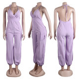 Hanging neck hollow pants with suspender, tight and buttocks wrapped jumpsuit