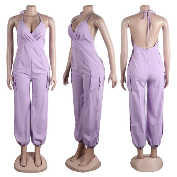Hanging neck hollow pants with suspender, tight and buttocks wrapped jumpsuit