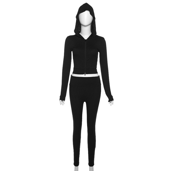 Women's Fashion Casual Hooded Coat High Waist Slim Fit Pants Set