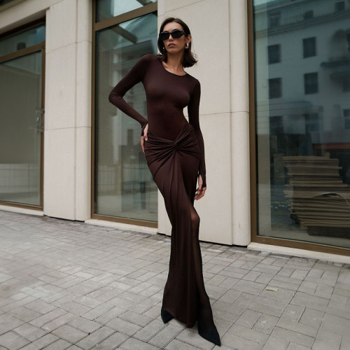 Fashionable and Sexy Slim Fit Split Long Sleeve Dress Set